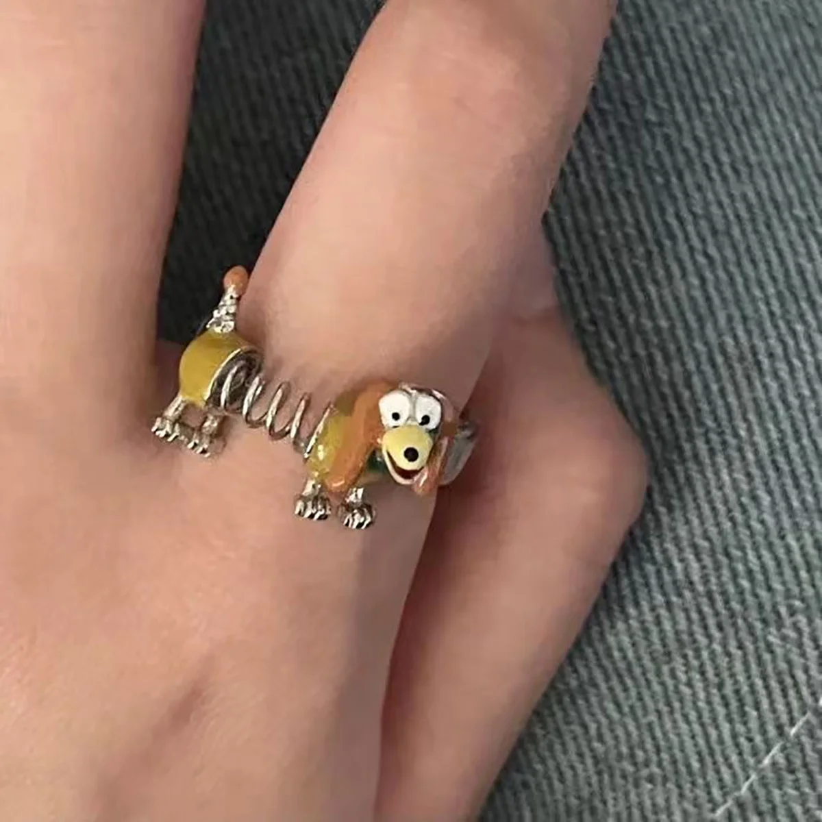 Cute Quirky Spring Dog Animal Ring Playful Girl's Index Finger Ring Adjustable Opening Ring