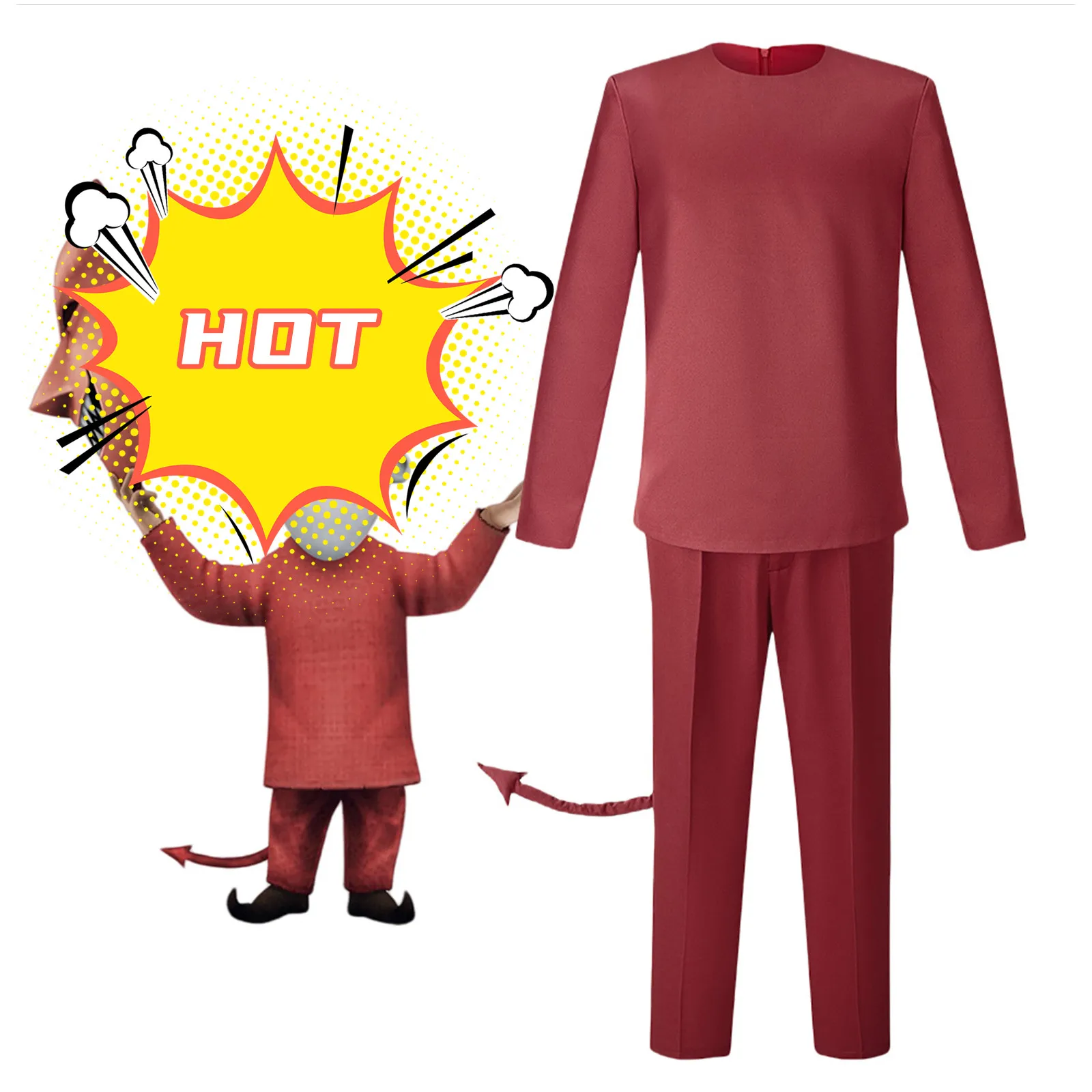 Fato de Cosplay Masculino, Traje Disfarce, Uniforme Vermelho, Top, Calça com Cauda, Carnaval, Dia das Bruxas, Natal, Adulto