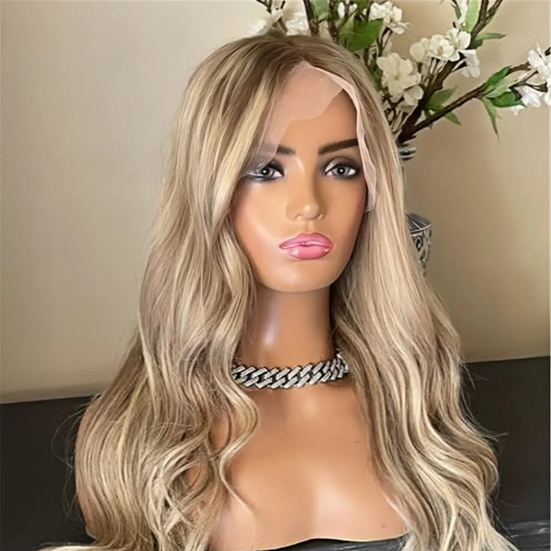 HD Lace Wig for Women 24Inch Wave Natural Ombre Blond Pre-Plucked Transparent Lace Frontal Versatile Hair Wig