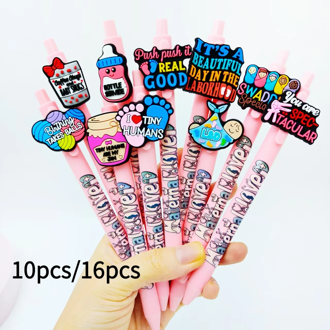 

10pcs/16pcs Great Motherly Love Theme Shape Patch Pen Pink color pen female medical series ballpoint pen