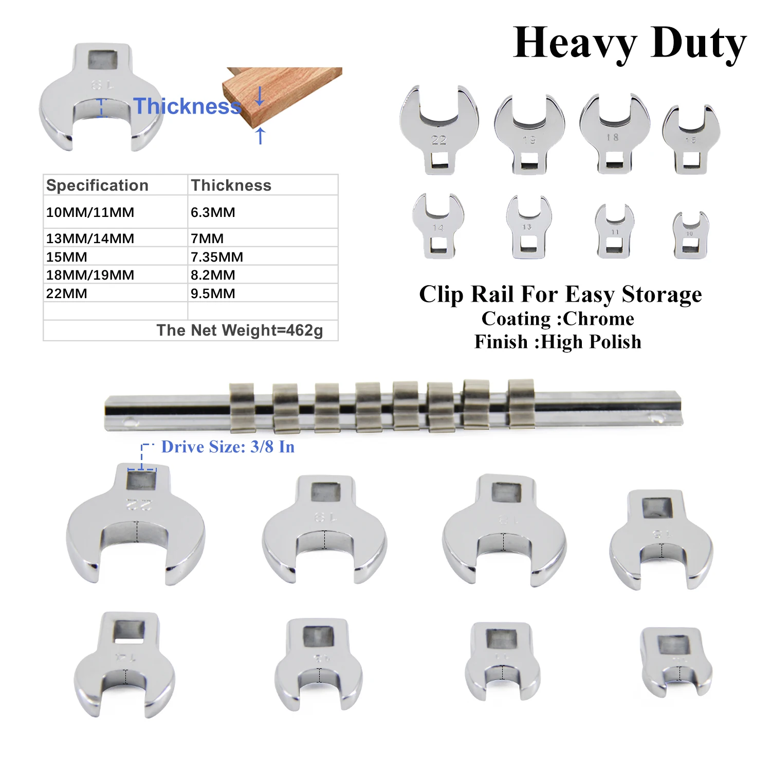 MacWorkTools manico per chiave a cricchetto a 45 denti e Set di chiavi a piede di porco da 8 pezzi da 3/8 pollici strumenti professionali metrici/SAE