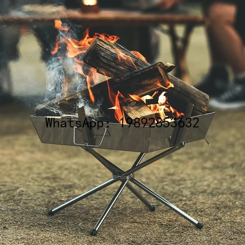H5.18 Outdoor Portable Camping Incinerator Stainless Steel Ultra Light Folding Barbecue Grill Campfire Firewood stove
