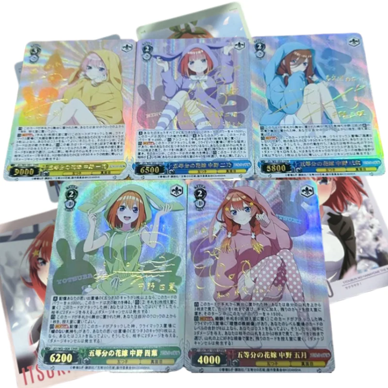 5Pcs/Set Cards ACG Girl Nakano Ichika Nino Miku Pajamas Golden Sign Anime Game Characters Coarse Colorful Flash Cards DIY Toys