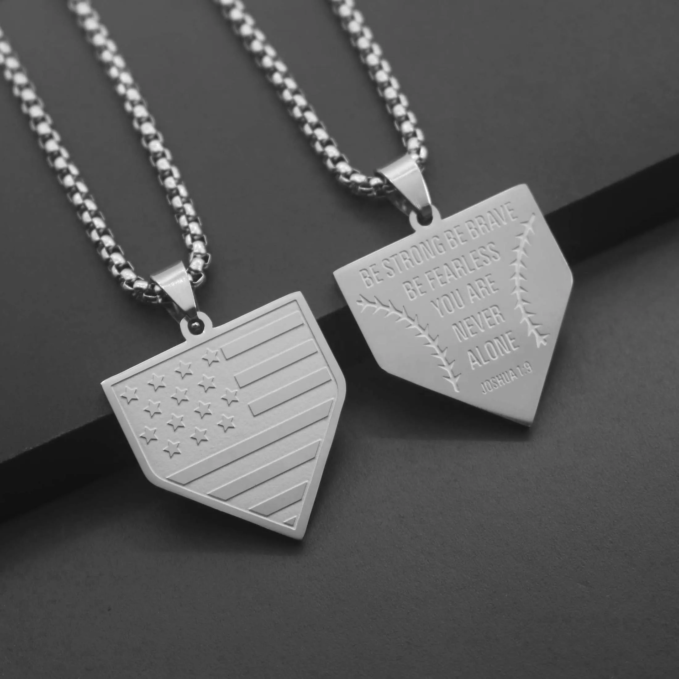 304L Stainless Steel America Flag Shield Pendant Necklace Men Women Bible Verse Baseball Necklace for Men Jewelry