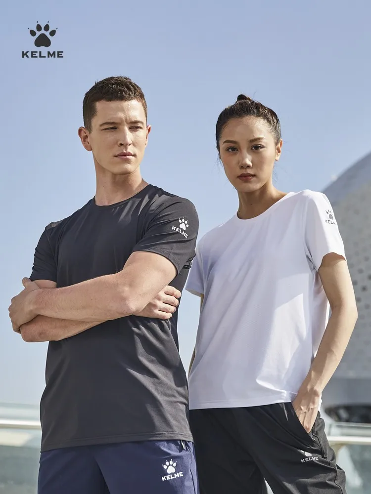 KELME Man T-shirt  Running Trainning Exercise  Sports Tights Round Neck Ice Silk Breathable Fitness Quick-Dry Shirts 8151TX1002