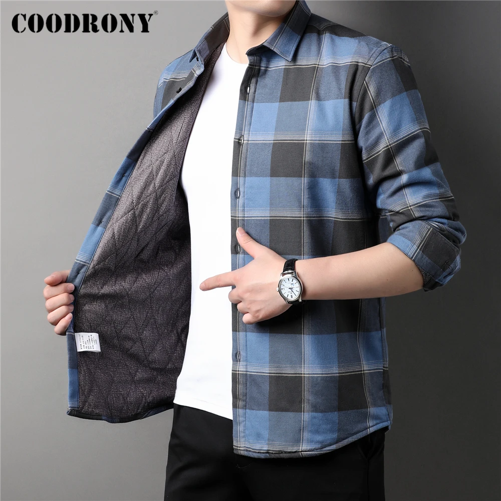 

COODRONY Brand Plaid Wool Thicken Shirt Men Clothing Winter New Arrivals Warm Blouse Business Casual Long Sleeve Shirts Z6074