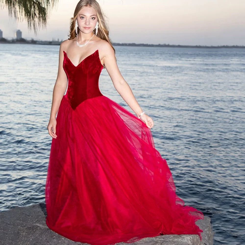 

Party Gowns Customized V Neck A Line Sleeveless Prom Dresses Tulle Simple Evening Dress New فساتين سهرة