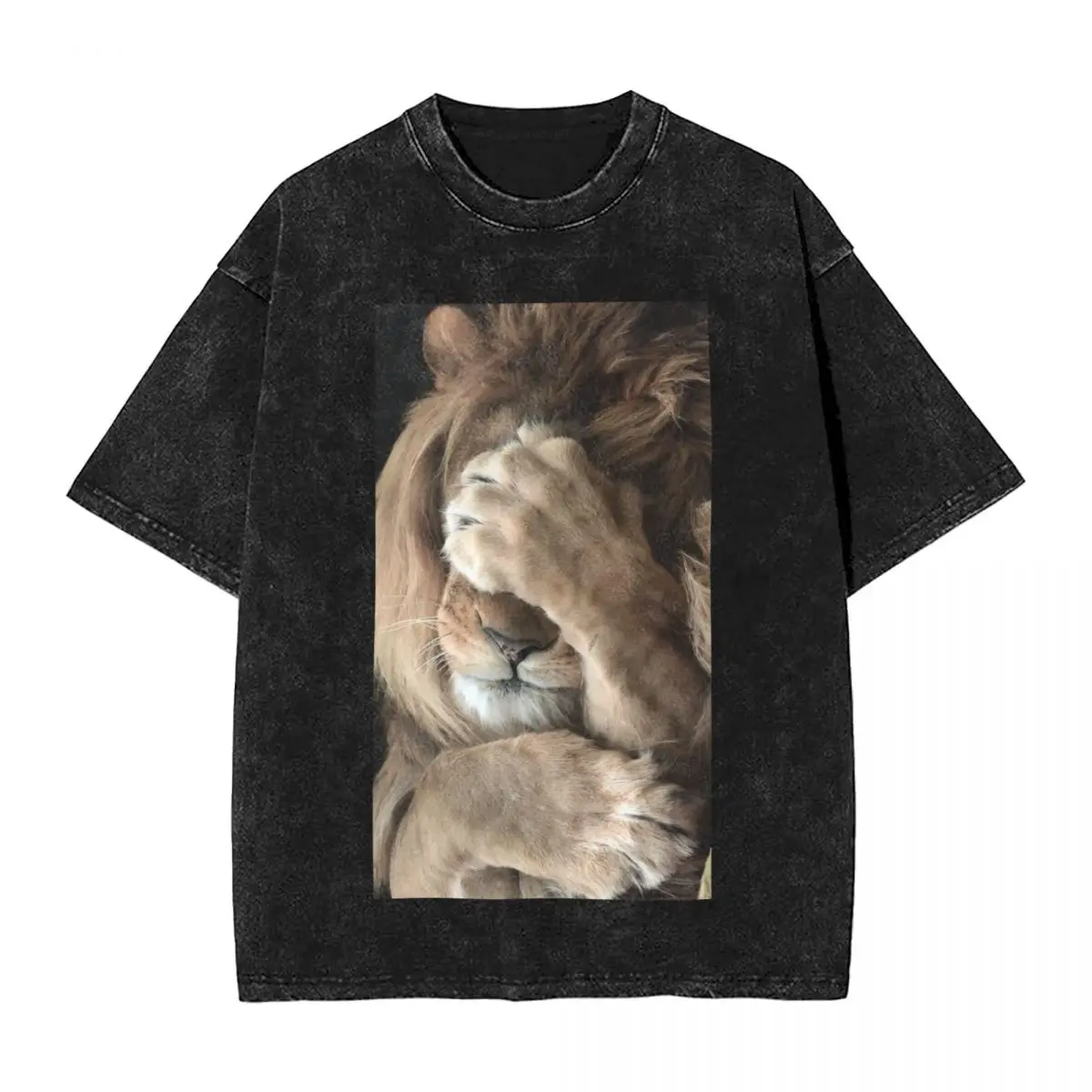 Men's The Lion Covering Its Face T Shirts Top Tees Summer Aesthetic Short-Sleeve T-Shirt O Neck Novelty Loose Tshirt Hot Sale