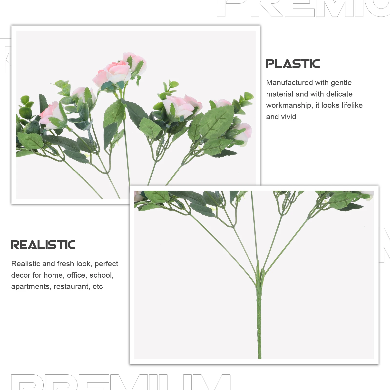 

5pcs Artificial Decor Simulation Waterproof Sunproof Faux Rose Props Fake Flower Home Garden Decoration Wedding Balcony Party