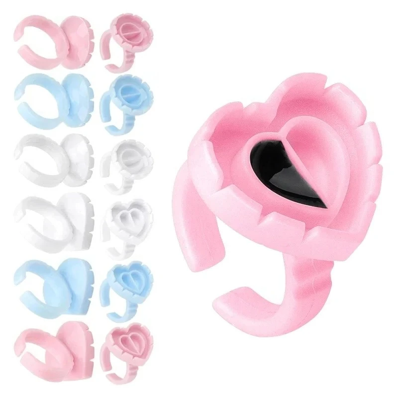 Disposable Heart-shaped Plastic Glue Ring Cup Eyelash Extension Tattoo Pigment Holder Pallet Lash Makeup Supplies Tools 100pcs
