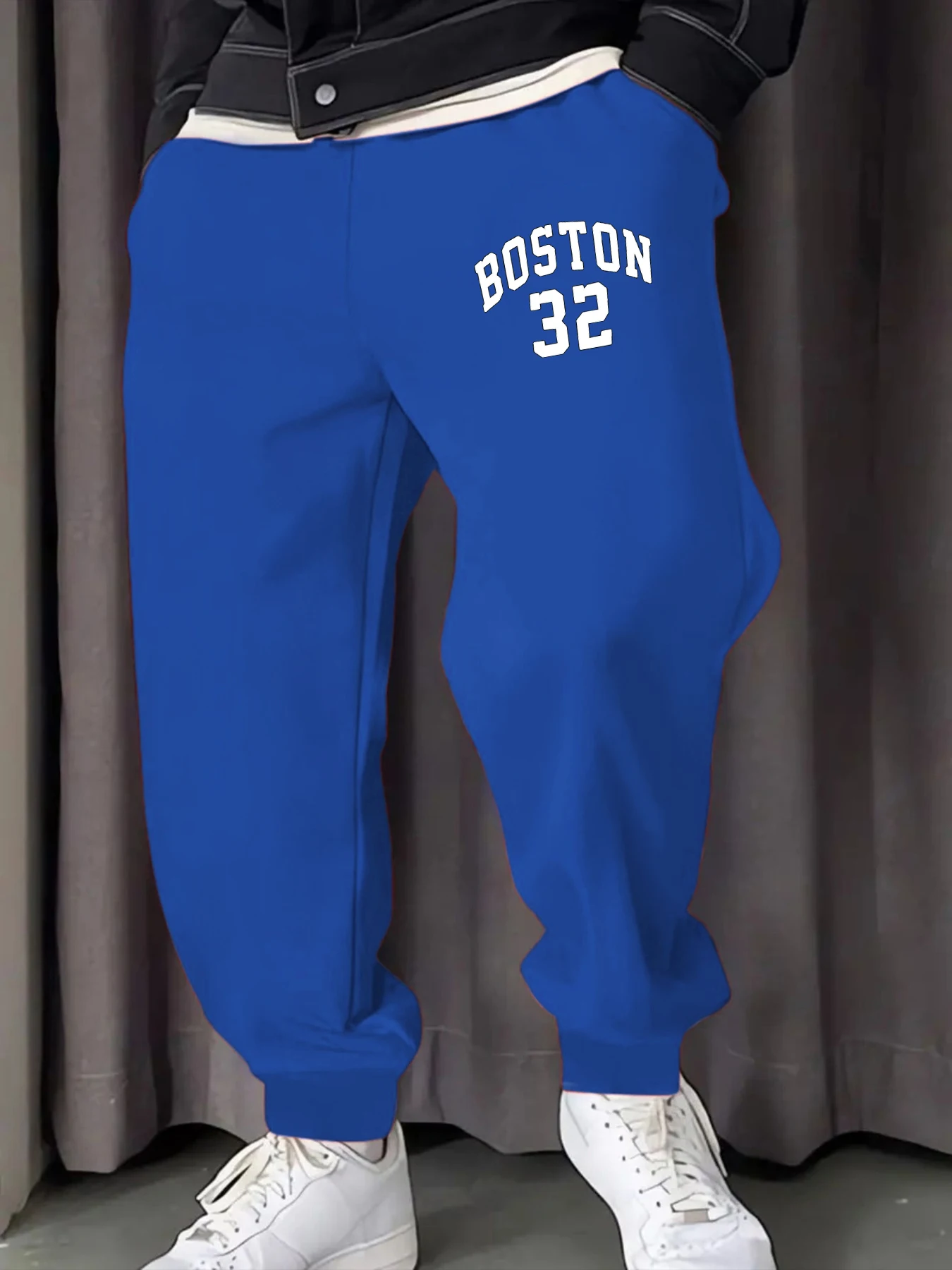 

Boston Number 32 Print Male Sweatpants Pocket Elastic Waist Pants Comfortable Drawstring Pant Y2K Warm All-Match Britches