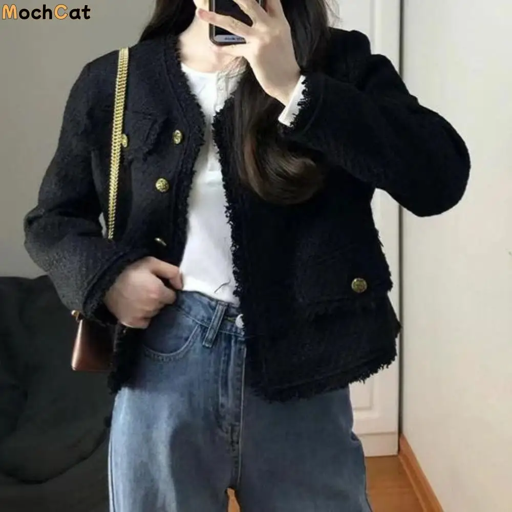 

Retro Y2k Elegant Jacket Women Tweed Chic Vintage Coats Korean Outerwear Socialite Style Jacket Women