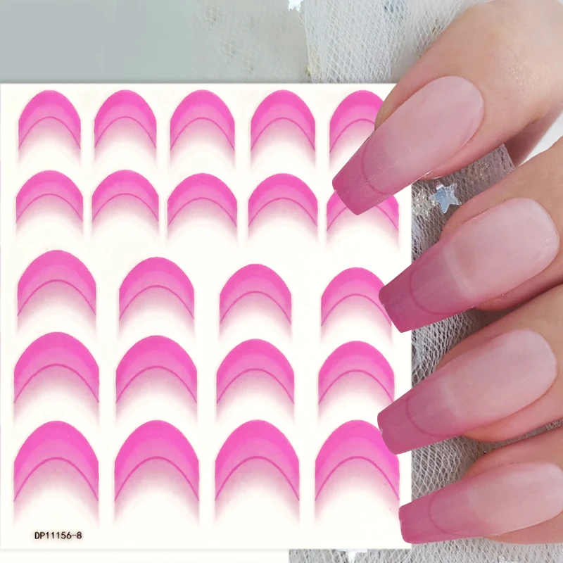 Rose Gradient French Line Stickers for Nails Ink Blooming Wave Stripe 3D Nail Decals Ombre Sliders Manicure Nail Art Decoration