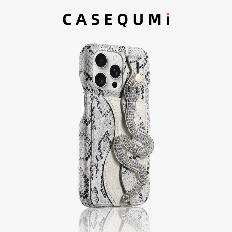 Silver and green snake print card bag mobile phone case, suitable for iPhone, anti-fall, silicone, all-inclusive