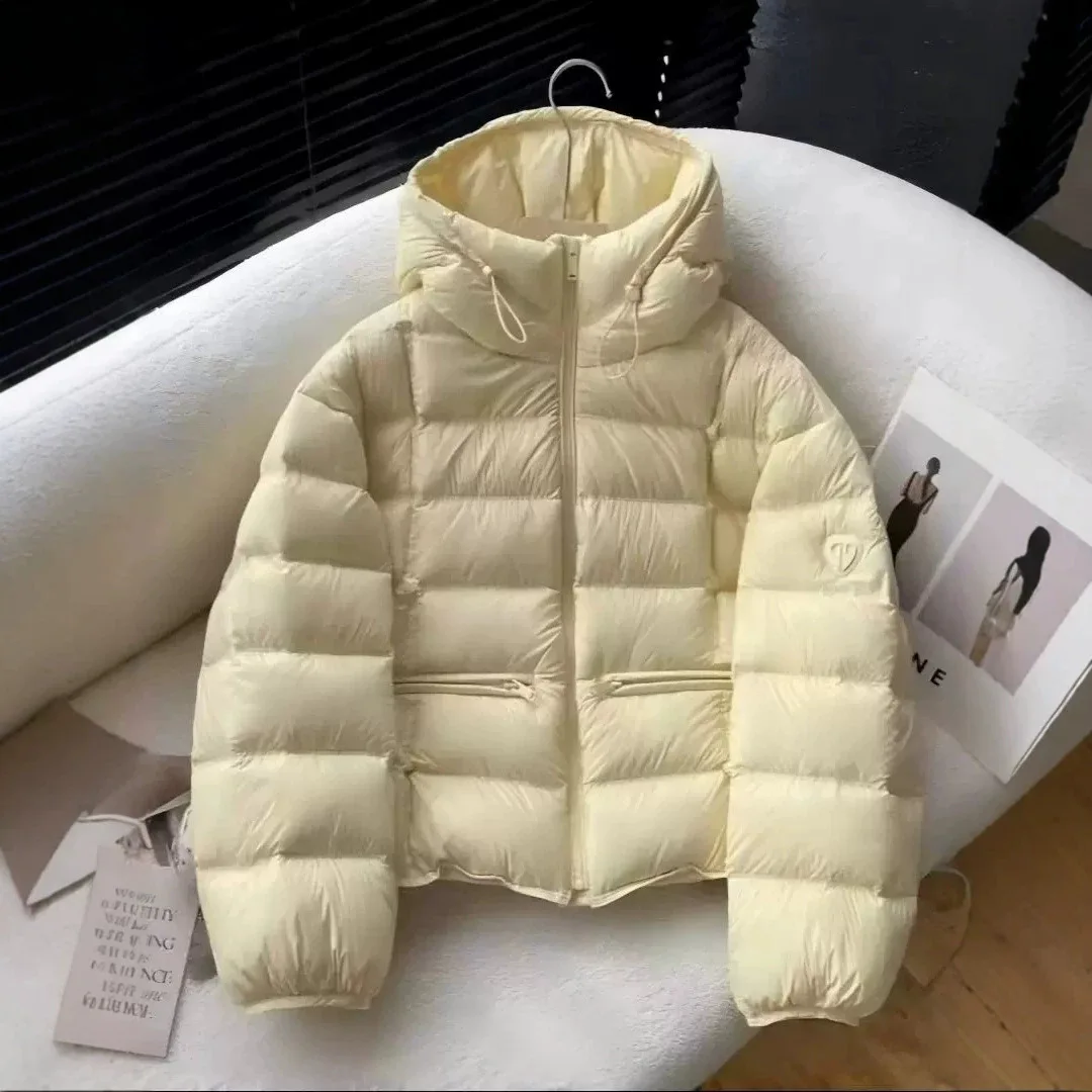 Hooded Cropped Puffer Coat With Drawstring Women's Winter Warm Loose Lightweight Trendy Classic Fads Casual New Basic Parkas