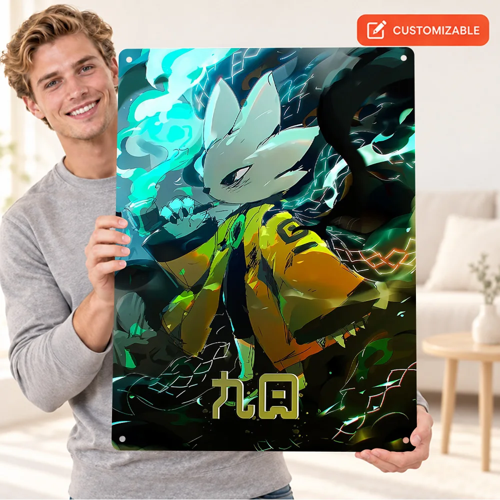 Nine Sols Blue Flame Warrior Textured Metal Poster Personalized Aluminum Sign Cyan Masked Illustration Wall Art For Gaming Room