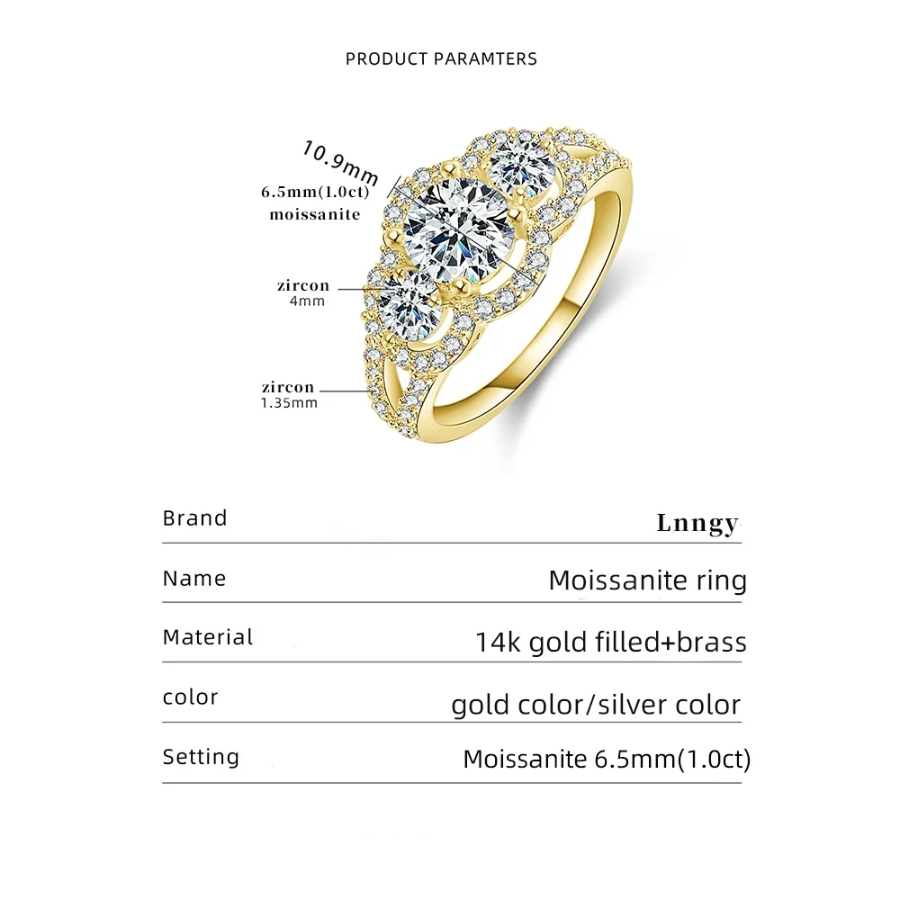 Lnngy Moissanite Split Shank Ring With Certificate for Women Bling Lab Created Diamond Engagement Rings Jewelry Accessories Gift