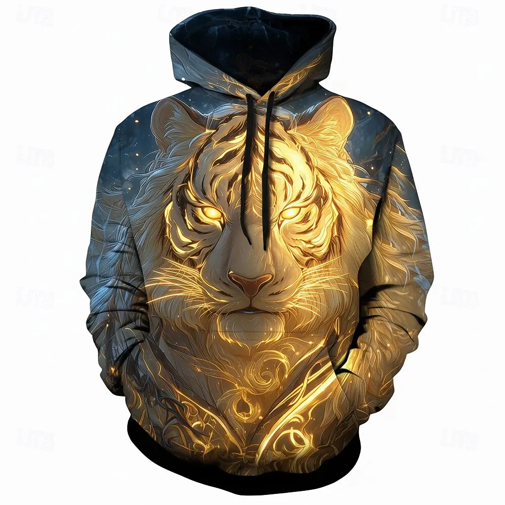 

Autumn and Winter Men's Hoodies Funny 3D Tiger Printed Sweatshirts Hip Hop Trend y2k Clothes Fashion Comfortable Loose Pullover