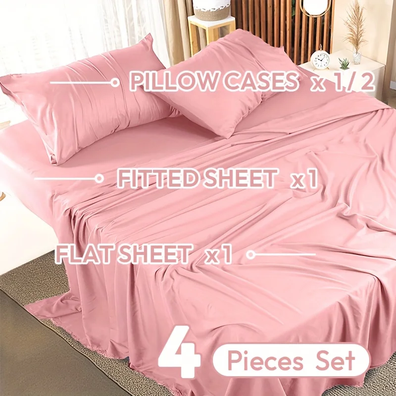 

3/4pcs 2000TC Ultra-Soft Microfiber Queen Size Sheet Set, Summer Luxury Bedding Set with Deep Pocket, Machine Washable Hypoallergenic, Breathable Light Beige Friendly Easy Care Shrink & Fade Resistant, Includes FlatSheet, Fitted Sheet, And 2 Pillowcases