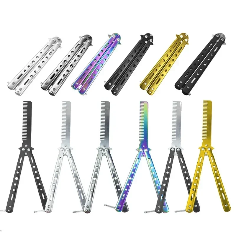 

Foldable Comb Stainless Steel Practice Training Butterfly Knife Comb Beard Moustache Brushe Salon Hairdressing Styling Tool