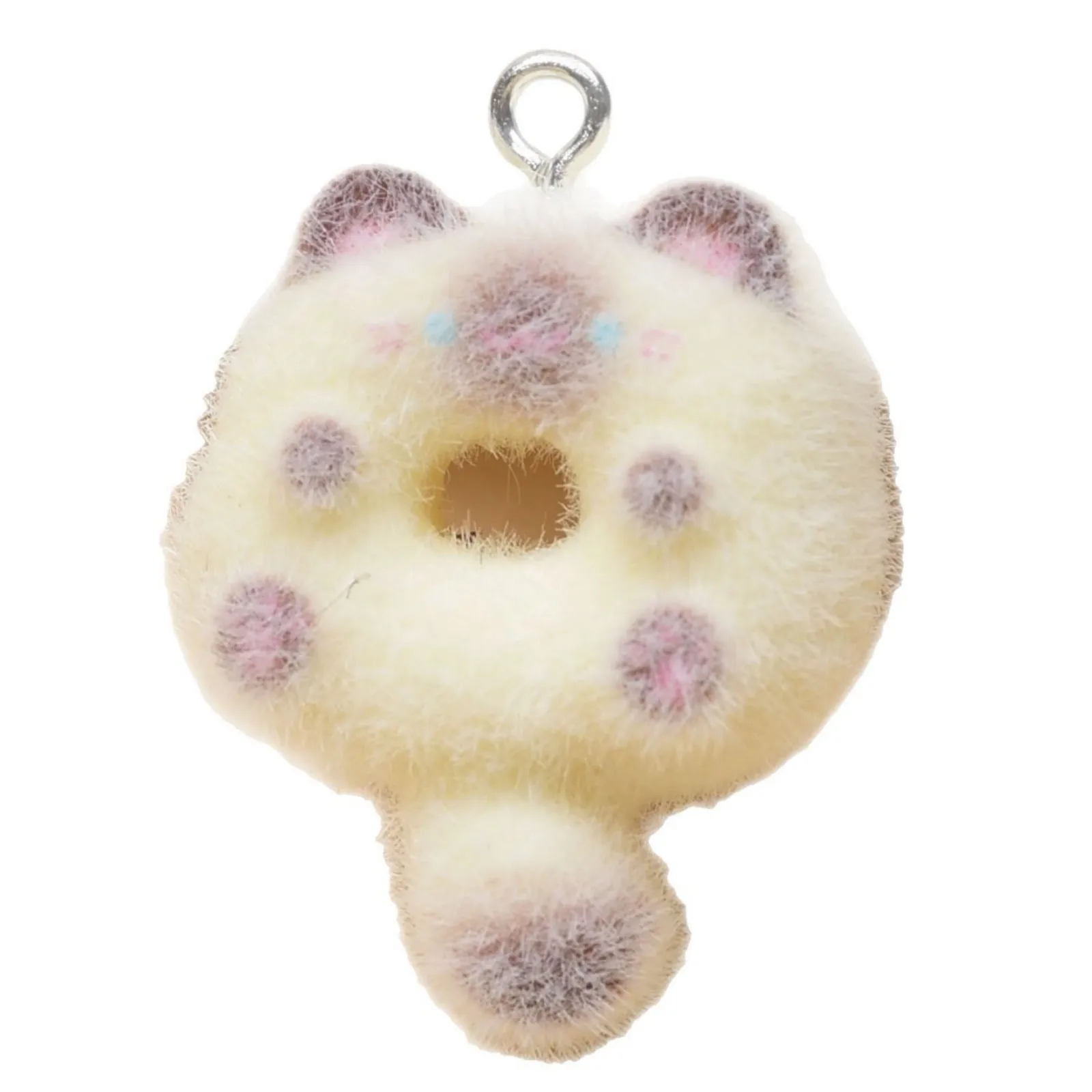 20pcs Fluffy Cute Resin Charms Cartoon Flocking Cat Shape Doughnut Pendant For Earring Keychains DIY Phone Chains Jewelry Make