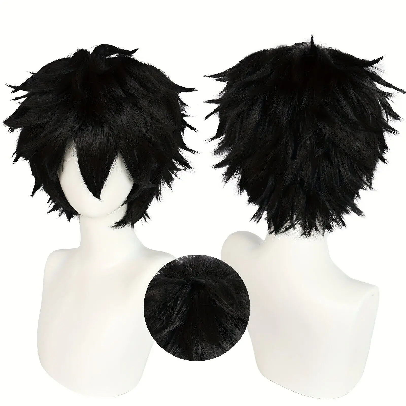 

Men'S Black Spiky Wig With Bangs 12 Inch Short Synthetic Hair For Anime Cosplay