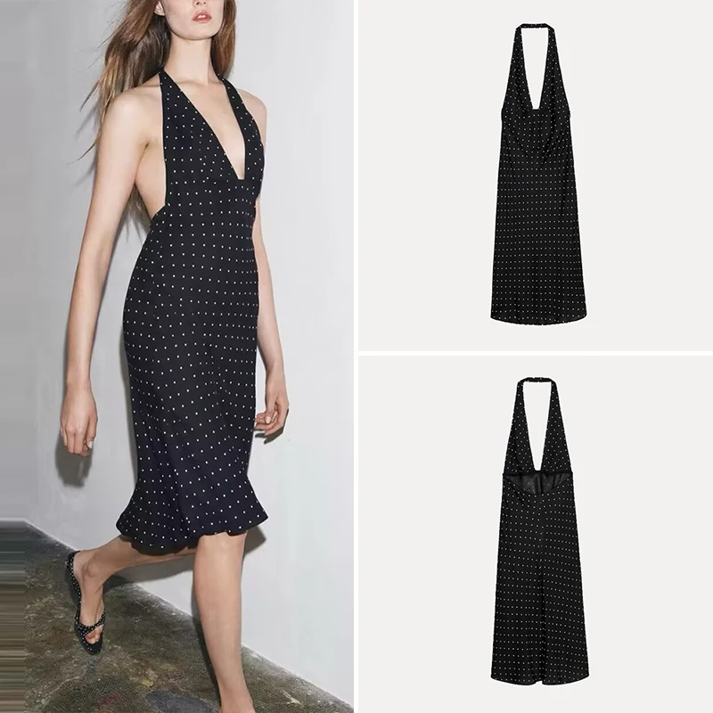 Summer 2025 Women's Faionable Polka Dot Hanging Ne Dr Ele Sle Z Brand Polyester Fiber 00% Svel