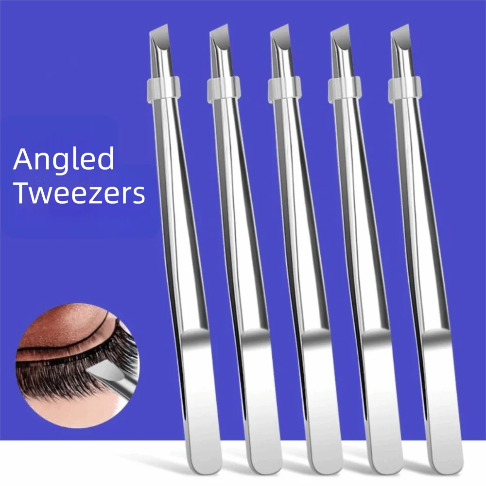 Pince à sourcils en acier inoxydable, pointe plate inclinée, haute précision, pour faux-cils, multifonction, épilation du visage