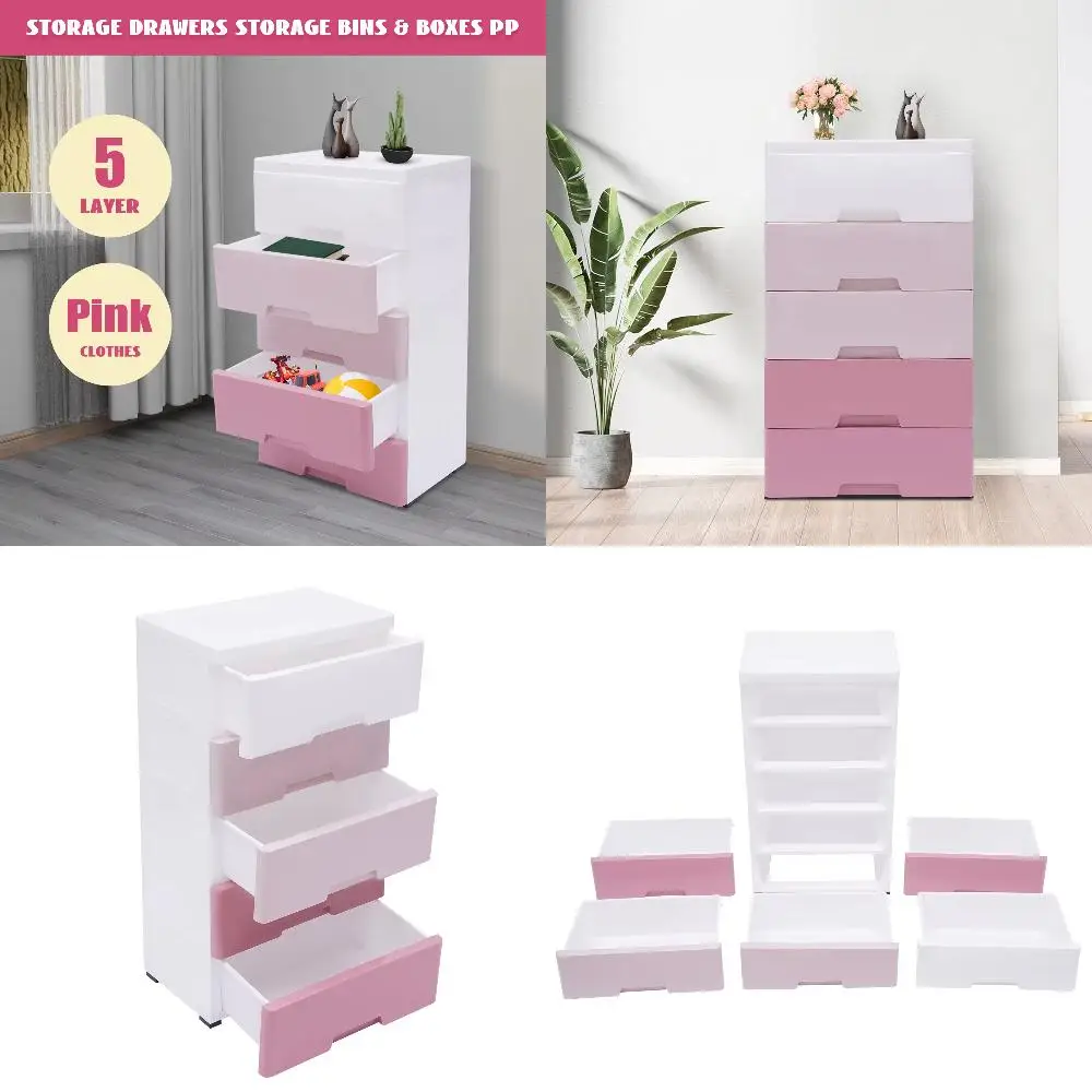 New Cupboard 5-layer  Drawers Clothes  Tower  Dressers with 5 Drawers Pink