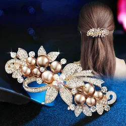 New White Pearl Zircon Spring Clip Shining Rhinestone Flower Top Clip Horizontal Clip Elegant Mother Fashion Hair Ornament