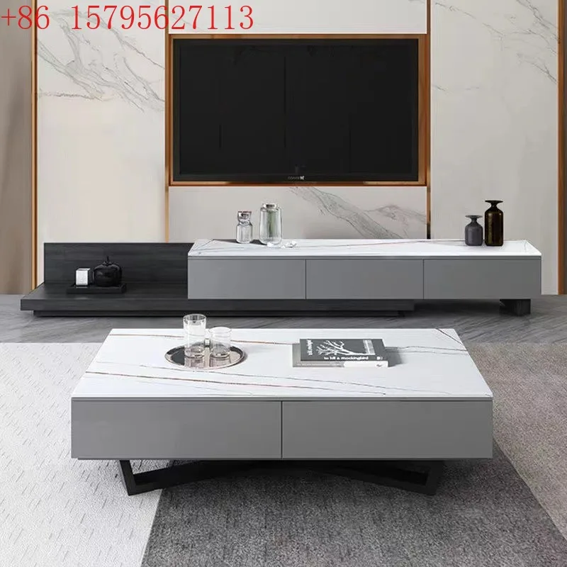 

Светлый роскошный мраморный журнальный столик, комбинация ТВ-шкафа, простой современный черно-белый серый журнальный столик для гостиной из каменной плиты