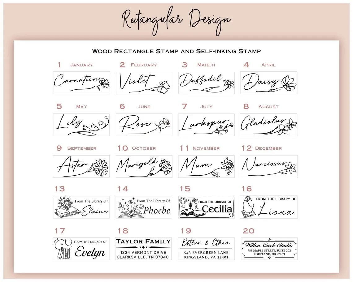 Rectangle logo Design Stamp From the Library of Square Embosser/Custom Book Embosser Stamp Personalized Monogram Wedding Stamp