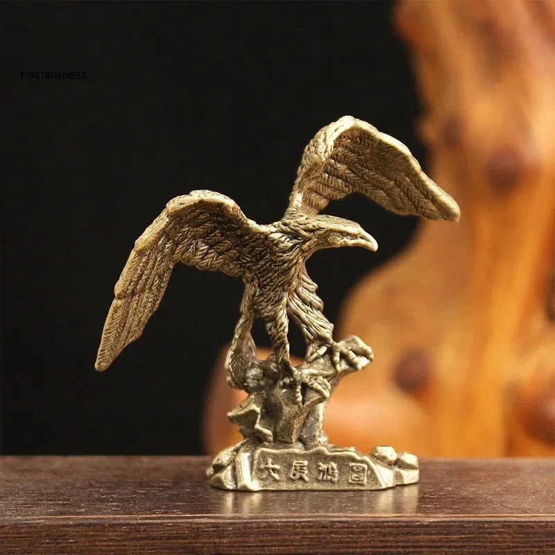 Solid Brass Eagle Figurine - Miniature Handheld Craft, Feng Shui Authority & Success Decor Modern Exquisite Handicrafts