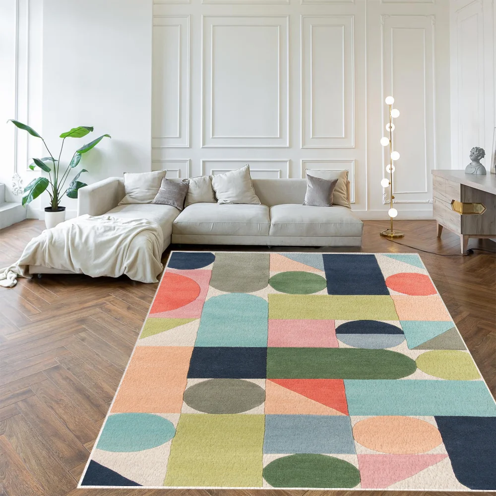 Modern geometric pattern bedroom decorative door mat, foldable washable starter mat, home living room floor mat.