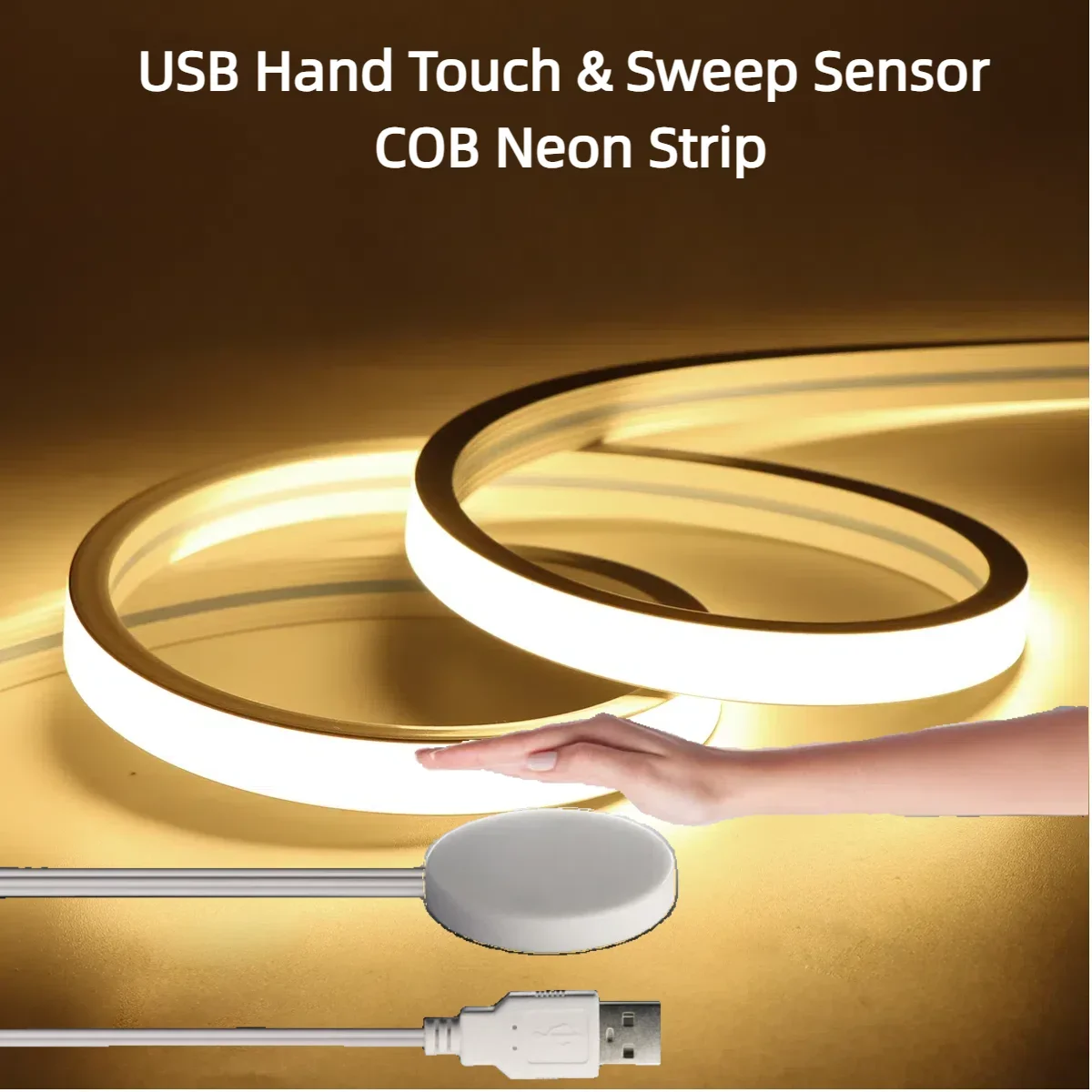 Dimmable Touch/Hand Sweep Switch COB Neon Strip Light 320LEDs/M USB 5V Waterproof For Kitchen Cabinet Makeup Mirror Backlight