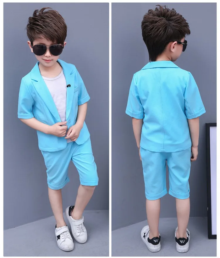 Boys Summer Suit for Weddings Kids Prom Party Flower Boys Formal Blazer Jacket Short 2Pcs Children Performance Costume