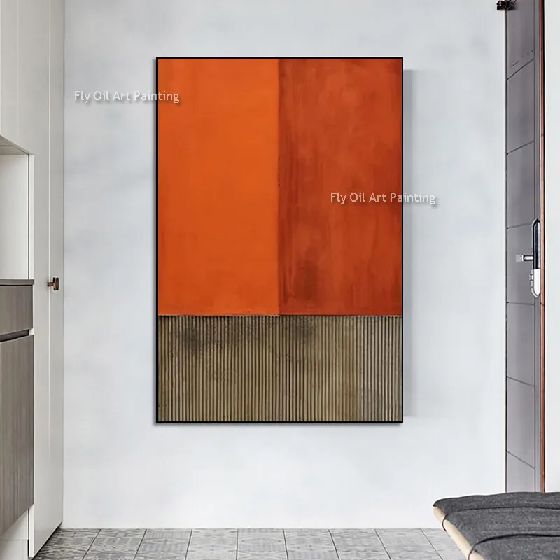 Hand Painted Thick Texture Oil Painting, Large Vertical Abstract Canvas Wall Art, Rust Brown Contemporary Home Decor