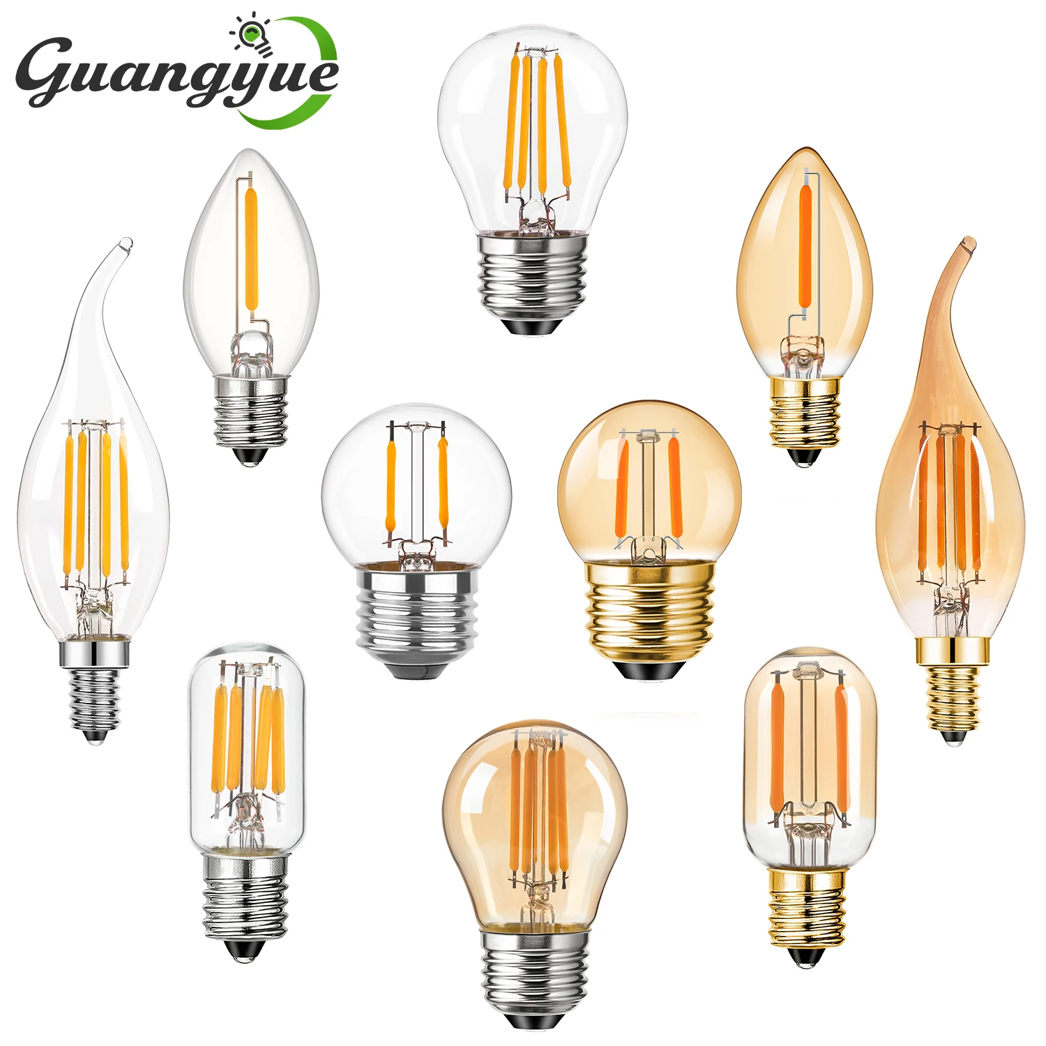 

LED Light 220V Vintage Edison Filament Bulb E12 E14 E27 Amber Clear Glass Bulbs C7 T22 C35T G40 G45 Warm White Retro LED Lamp