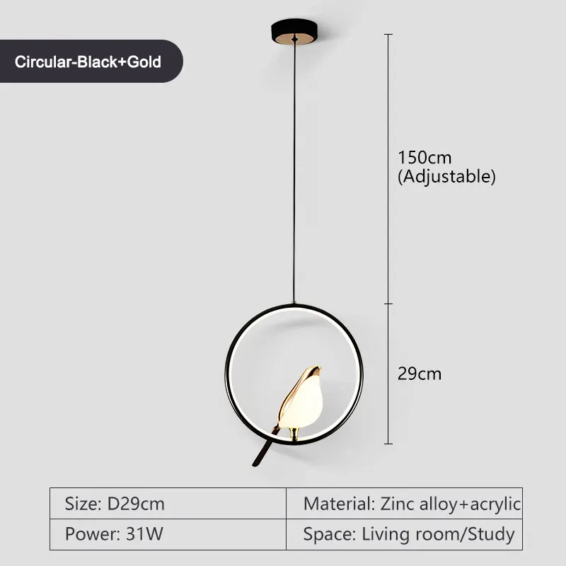 Draaibare Ekster Vogel Led Hanglamp Voor Bed Slaapkamer Indoor Goud Zilver Hangende Verlichting Kroonluchter Lampen Foyer AC85-265V