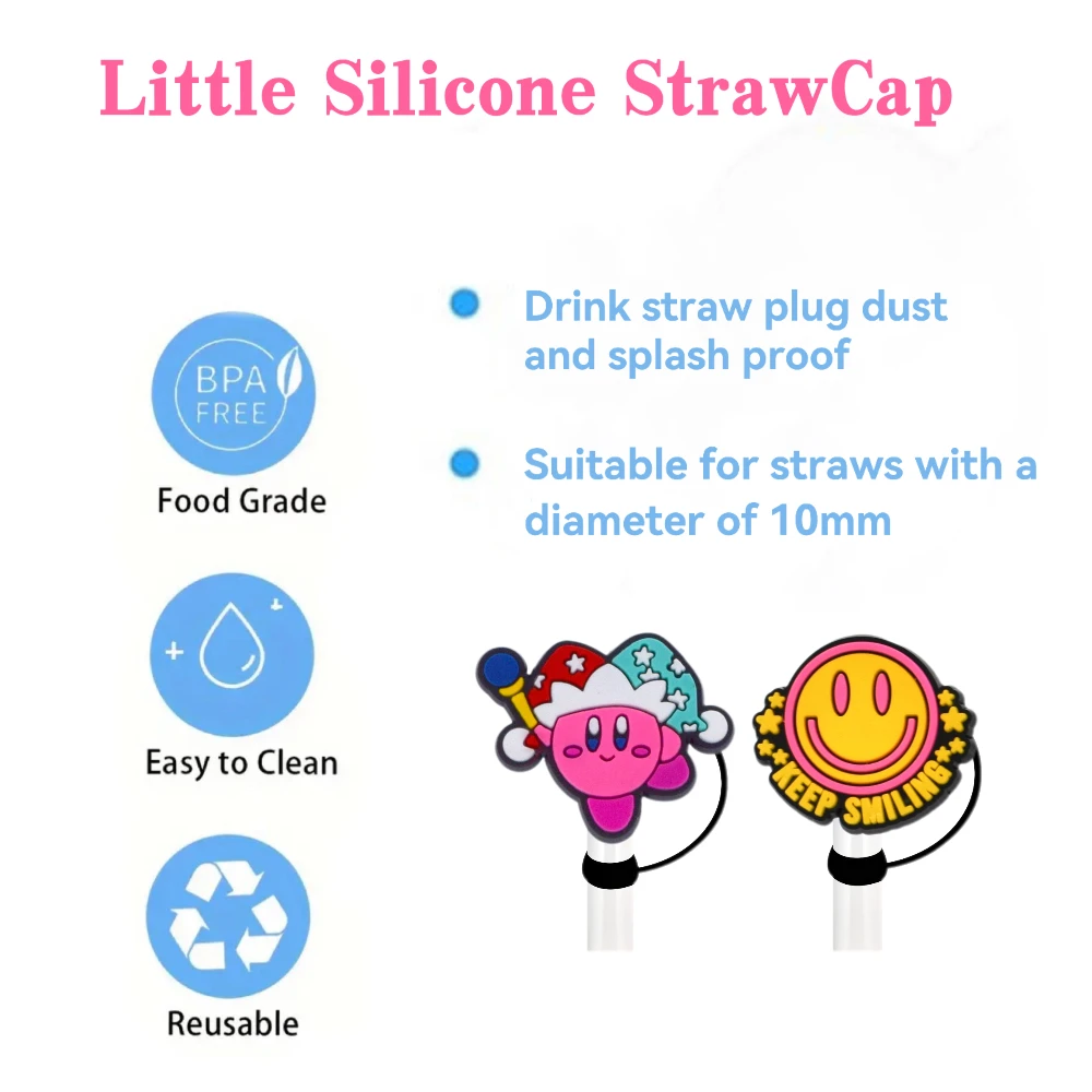 1-20pcs Cute pink Straw Cover Cap Drink Straw Plug Reusable Splash Proof Drinking Fit Cup Accessories Straw Cap Charms Pendant