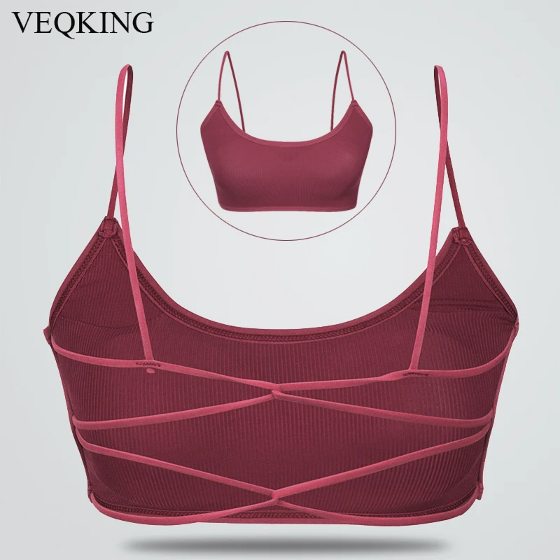 VEQKING Beauty Cross Back Sport Bra For Women Yoga Sport Top Vest Breathable Wirefree Padded Fitness Yoga Bras