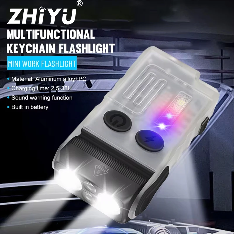 

V20 LED Keychain EDC Fluorescence Flashlight Type-C Rechargeable Torch Clip Warm Work Light with Magnet Camping Pocket Lantern