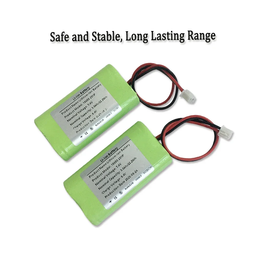 Batterie au lithium aste, cellule pour haut-parleur mégaphone, banque d'alimentation, petit lecteur, prise RC + 2P, 7.4V, 3Ah, 2S1P, 18650, 3000mAh, nouveau