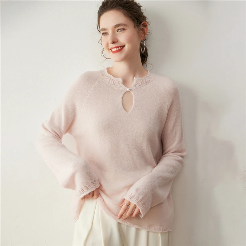 

Women 100% Cashmere Sweater Luxury Hollow Design Chinese Style O-neck Pullover Autumn Winter Cashmere Knitwear Female Clothes