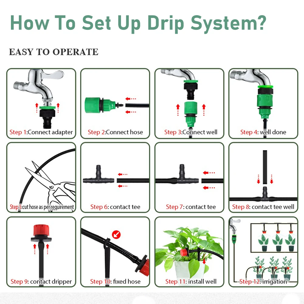 Kit di irrigazione a goccia 10M-50M serra sistema di irrigazione a goccia fai da te irrigazione automatica tubo da giardino Micro gocciolamento