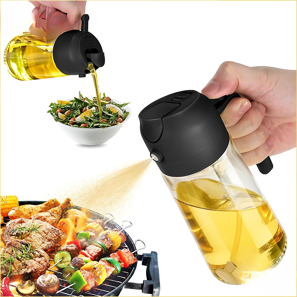 2in1 470ml Plastic Spray Oil Sprayer Bottle Spray Oil Dispenser Oil Jar Cruet BBQ Kitchen Baking Roasting Picnic Kitchen Tool