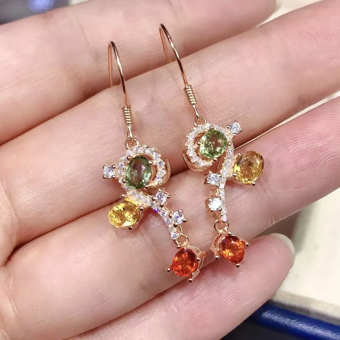 تصميم نمط الأحجار الكريمة إسقاط أقراط 6 قطع 4 مللي متر * 5 مللي متر مجموع 2.4ct أقراط الياقوت الأزرق الطبيعي مع 3 طبقات 18K طلاء الذهب #2