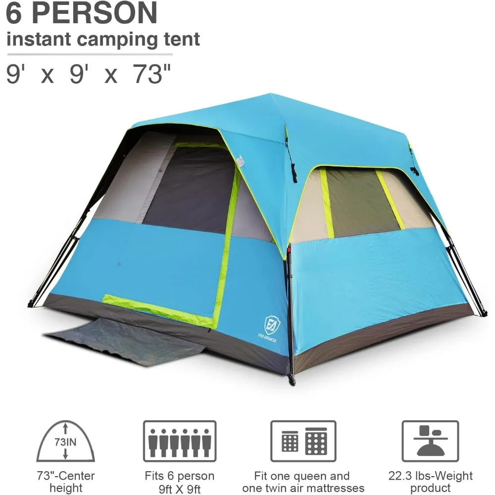 Camping Tent for 6 Person, Tents Instant Tents for Family with Rainfly, 60s Easy Setup, Water-Resistant, Family Camping Tent