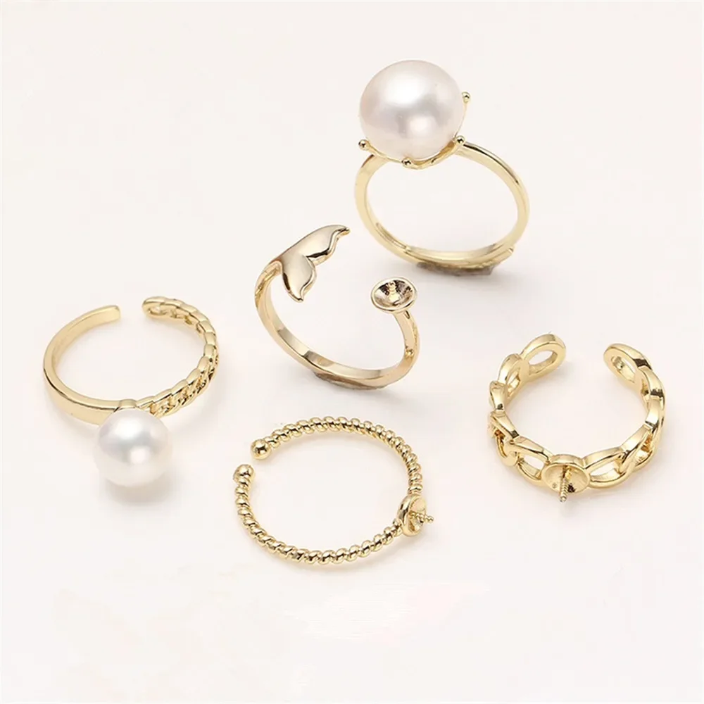 

Pearl ring empty set domestic 14K gold opening ring simple fashion ring set zircon temperament handmade DIY accessories