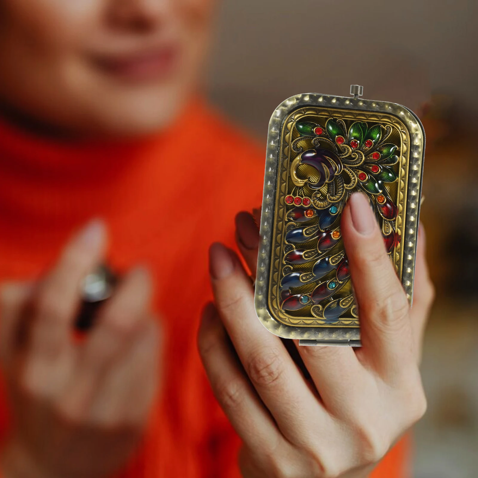 

Foldable Double Side Vintage Makeup Mirror Compact Retro Pocket Mini Small Mirror for Purse Outdoor Use Travel